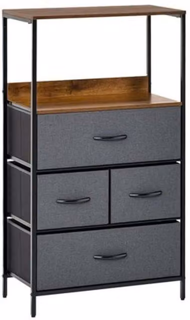 NESTLUNE Grey 4 Drawer Storage Chest Unit with Shelves and Metal Frame, W: 100 cm, D: 15 cm – 1