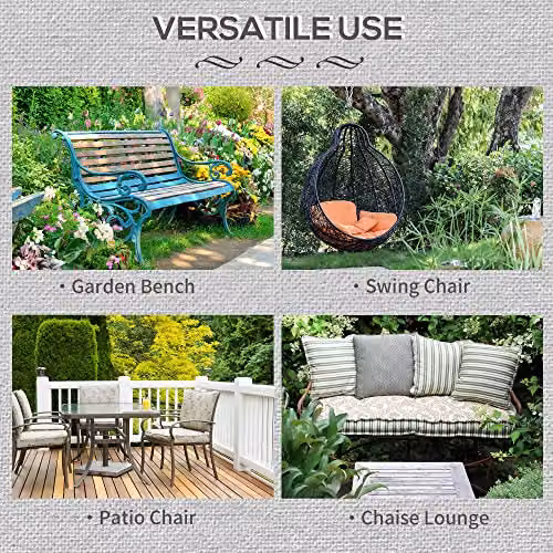 Outsunny 2-Seater Garden Bench Cushion with Ties, Black, W: 110 cm, D: 46 cm – 8