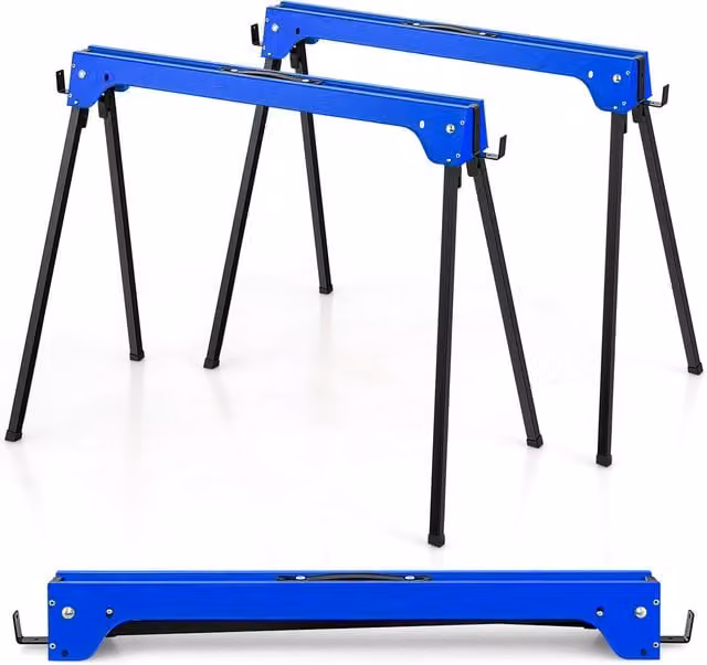 Costway Twin Pack Blue Foldable Metal Saw Horses Work Bench