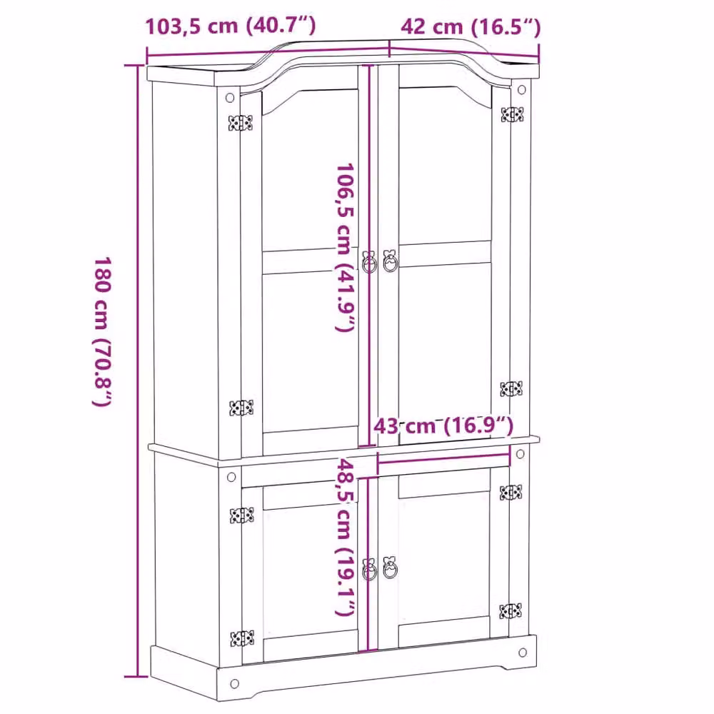 Berkfield Home Corona Glass Display Cabinet in Light Tan Solid Pine Wood, W/D/H: 103.5 x 42 x 180 cm – 4