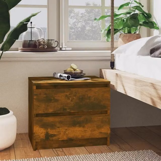 Berkfield Home Bed Cabinet in Smoked Oak, Brown, W/D/H: 50 x 39 x 43.5 cm