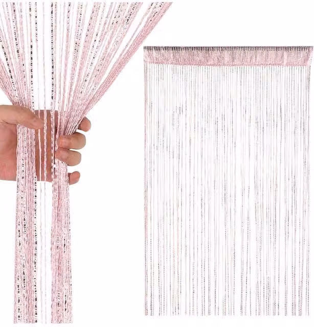 Neel Blue Glitter String Curtain Panel in Ivory and Pink, W: 100 cm, H: 200 cm – 1