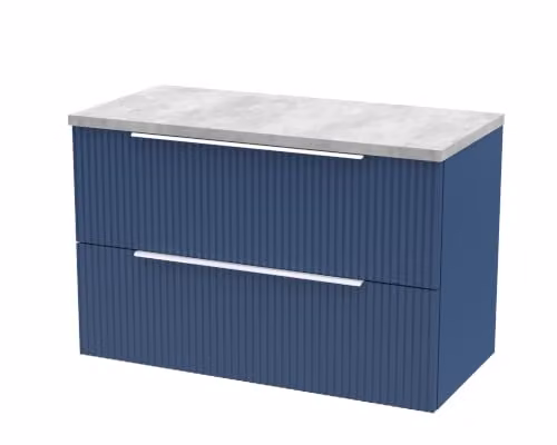 Balterley Blue Wall Hung Bathroom Vanity Unit with 2 Soft Close Drawers and Fluted Front Cabinet, W: 80.5 cm, D: 39.0 cm, H: 52.2 cm – 1