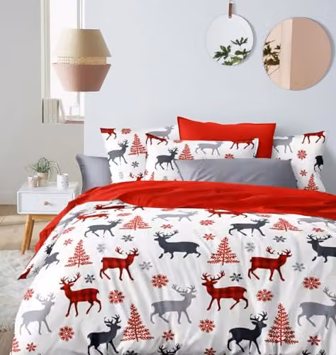 Ezysleep Red Reindeer Printed Duvet Set and Pillowcase, W/D/H: 200 x 220 cm