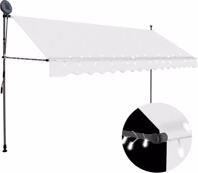 Berkfield Home Manual Retractable Awning with LED, Beige and White, Width: 350 cm