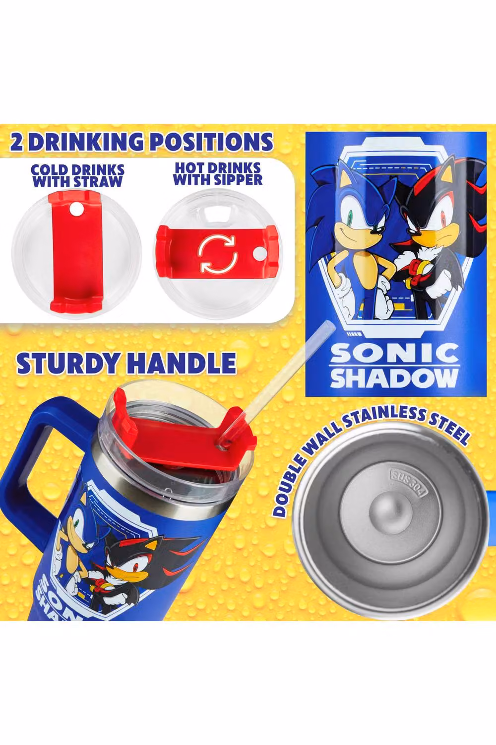 Get Trend Sonic the Hedgehog Insulated Kids Tumbler Travel Mug with Straw and Handle, Blue, 840ml – 9
