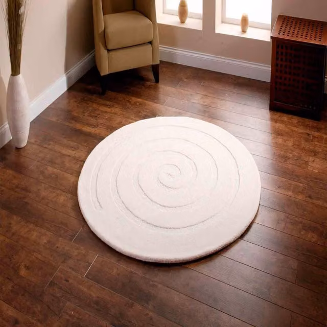 The Rug Shop UK Beige Geometric Round Wool Rug, Diameter: 180 cm