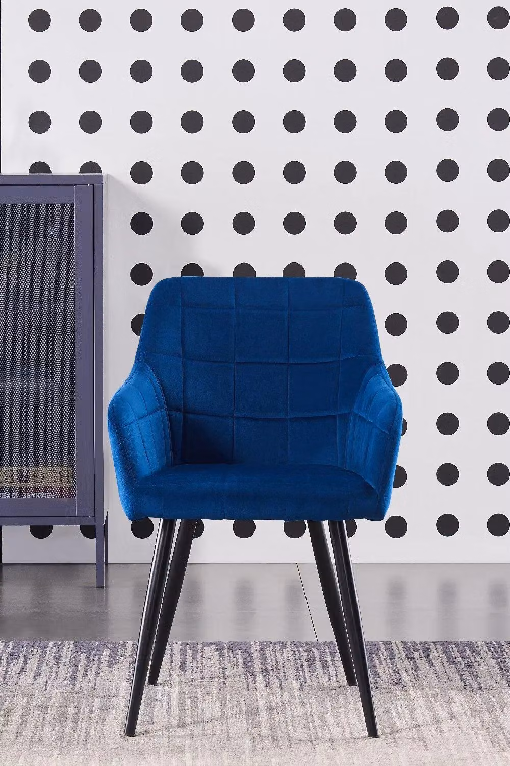 Life Interiors Camden Modern Velvet Dining Chair with Armrests and Black Metal Legs in Blue – 3