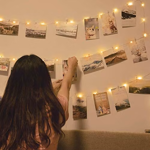 Globrite 50 LED Battery Operated Fairy Lights with Photo Pegs and String in Warm White – 6
