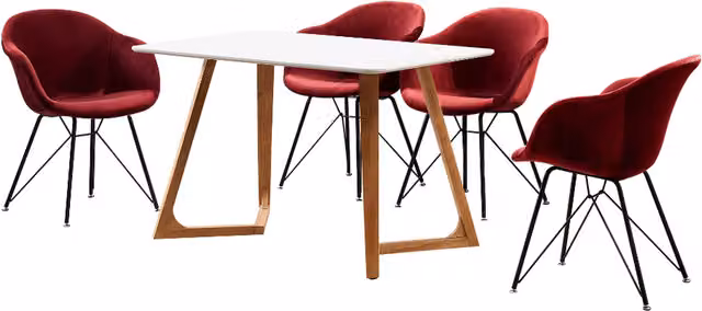 Life Interiors Valentina Dallas Dining Set with Rectangular Table and 4 Chairs in Red and Black
