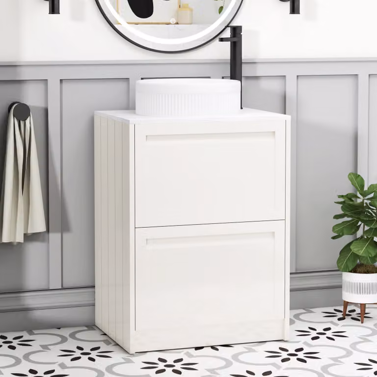 Royal Bathrooms Elmore Classic White Floor Standing Countertop Vanity Unit with 2 Drawers and Round Basin