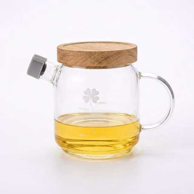 Eden & Willow Glass Olive Oil and Vinegar Cruet Bottle with Acacia Wood Lid and Non-Drip Spout, 350ml