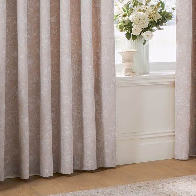 Make It A Home Bella Floral Eyelet Curtain Pair in Beige and Pink, Height: 229 cm, Width: 168 cm