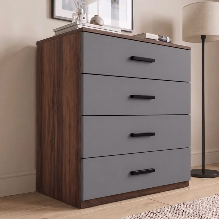 DHS Blythe 4 Drawer Chest of Drawers in Brown and Grey, W/D/H: 80 x 40 x 70 cm
