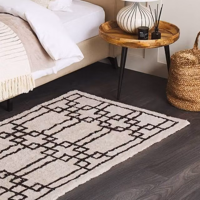 Wyld and Coco Beige Cotton Geometric Hand Tufted Rectangular Area Rug W: 80 cm, L: 150 cm