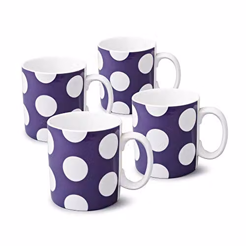 WM Bartleet & Sons 1750 Set of 4 Porcelain Mugs, 568ml, White and Purple Dotted