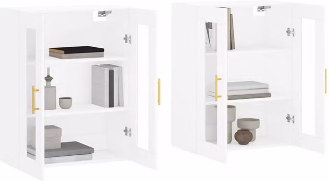 Berkfield Home Set of 2 White Wall Mounted Cabinets with Glass Doors and Internal Shelves