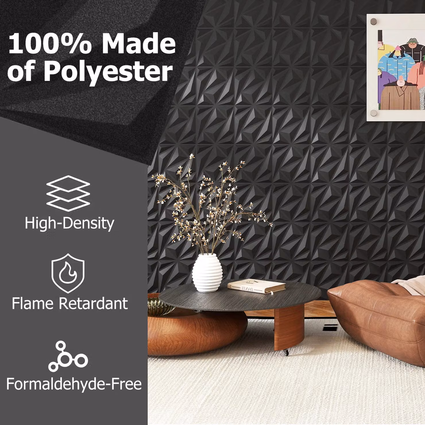 Gymax 20-Pack Black Geometric 3D Acoustic Felt Wall Panels for Soundproofing and Modern Interior Decor – 4