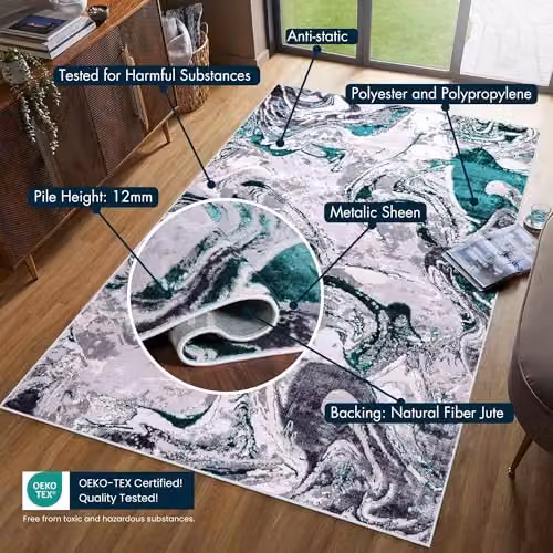 Desire Rugs Solarius Modern Abstract Area Rug in Aqua, Blue and Silver, W: 200 cm, D: 290 cm – 7