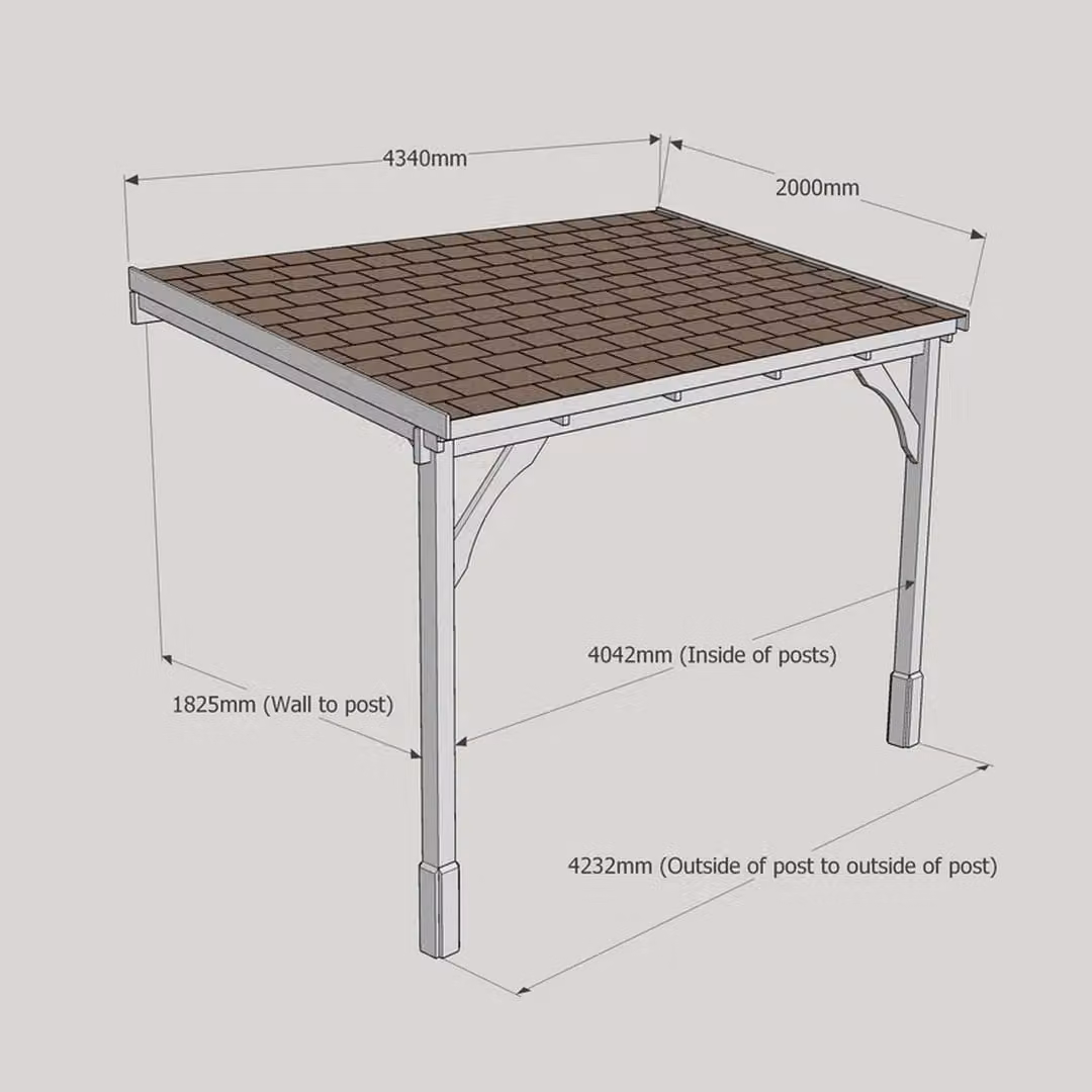 Rutland County Garden Furniture Ltd 2 Post Wood Carport with Bitumen Shingle Roof, Brown and Light Green, W: 434 cm, D: 270 cm, H: 200 cm – 2