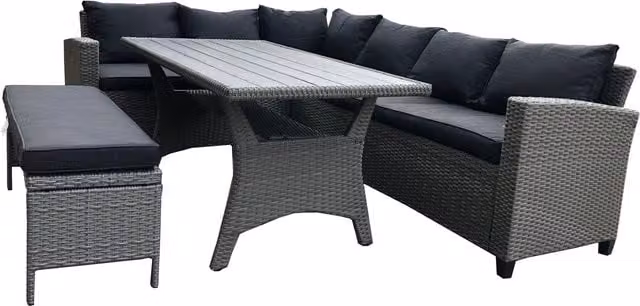Furniture One 9 Seater Modern Rattan Corner Sofa Dining Set in Grey