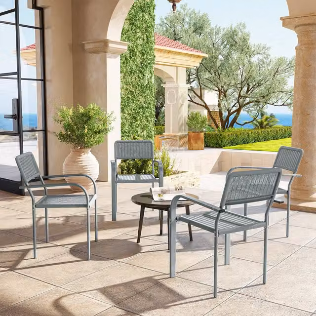 Outsunny Set of 4 Stackable Rattan Effect Garden Chairs in Light Grey