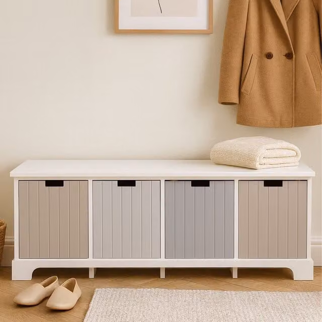 Orsina Minimalist 4 Drawer Chest of Drawers in White and Multicolour, W/D/H: 120 x 34 x 43 cm
