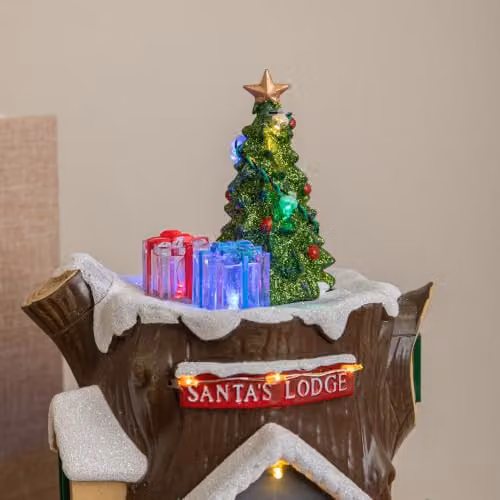 Samuel Alexander Santa’s Lodge Christmas Village Scene with Multi-Colour LEDs, 25 cm – 2