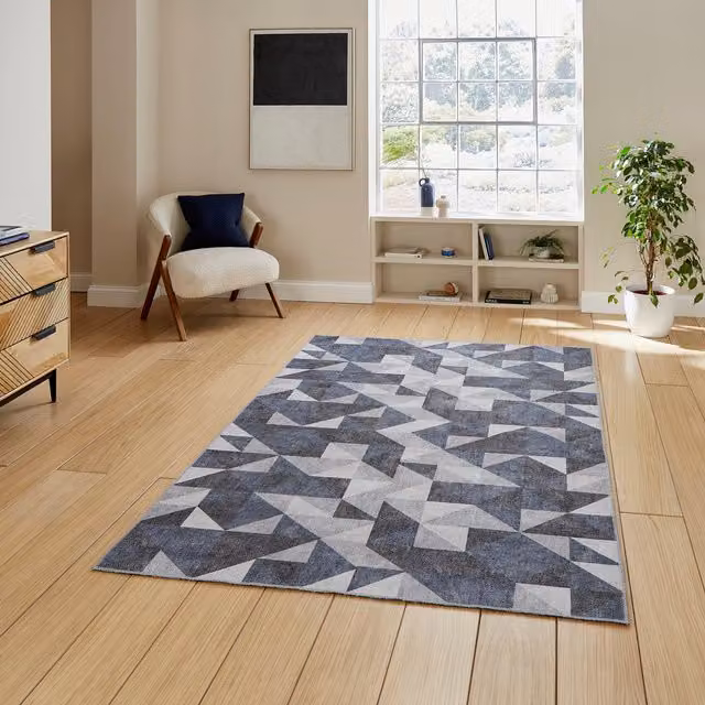 Terrys Geometric Modern Blue and Grey Flat Weave Polyester Rectangular Rug