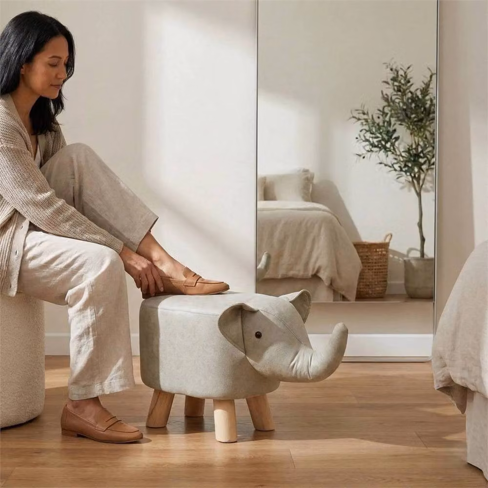 Nordara White-Elephant Animal Wooden Stool for Kids Nursery or Bedroom in Light Grey, W/D/H: 22.5 x 27.0 x 58.0 cm – 2