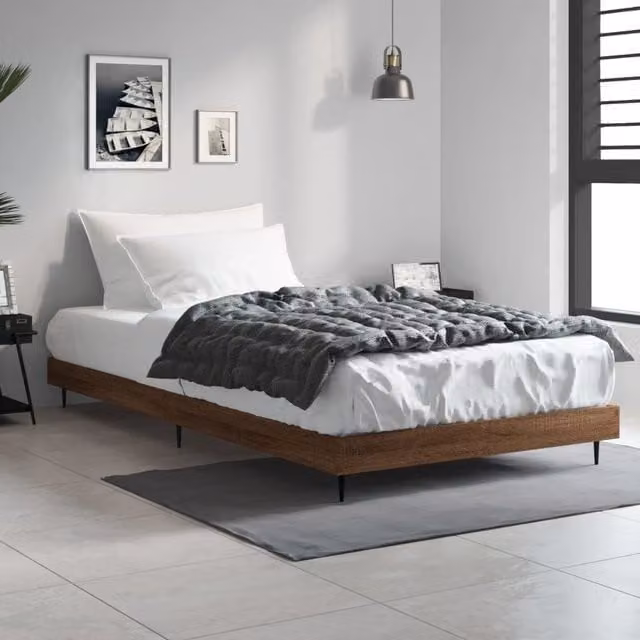 Berkfield Home Bed Frame in Brown Oak, W/D/H: 100 x 200 cm, Engineered Wood