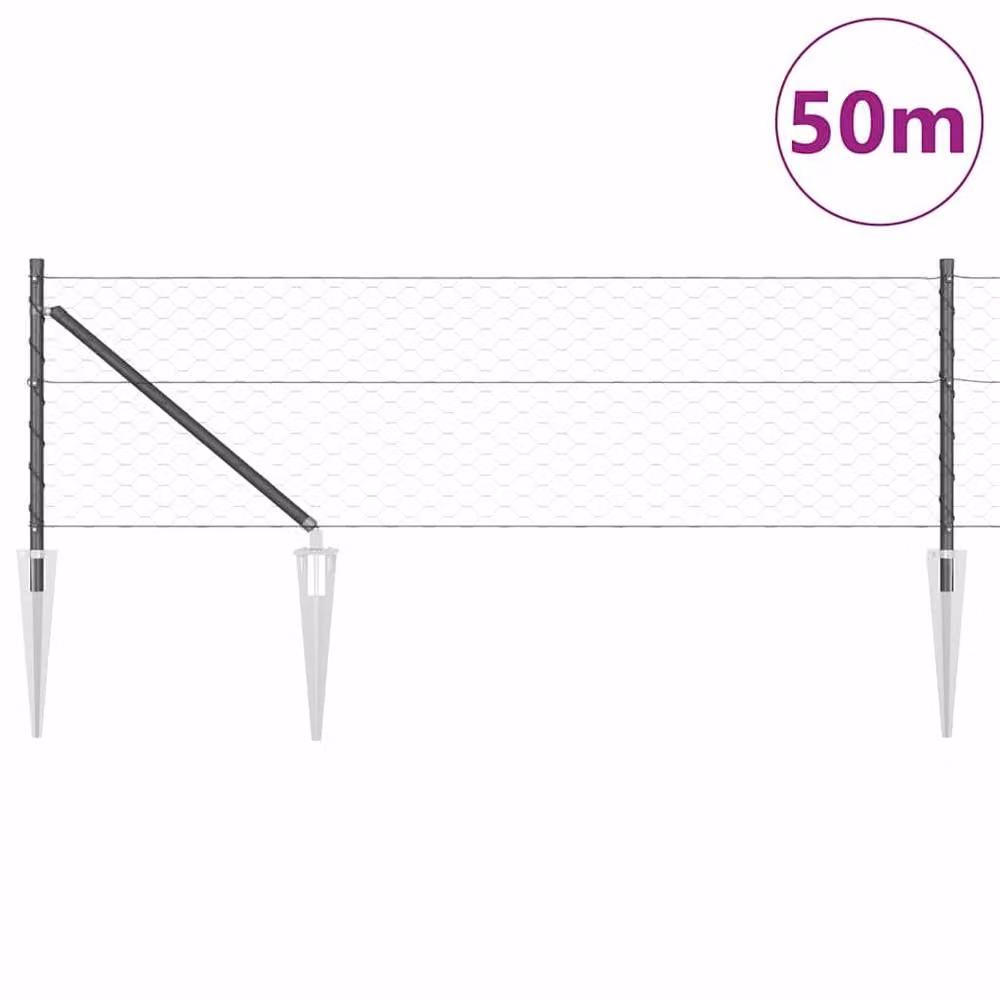 Berkfield Home Grey Steel Hexagon In-Ground Fence, W/H: 0.6 x 50 m – 2
