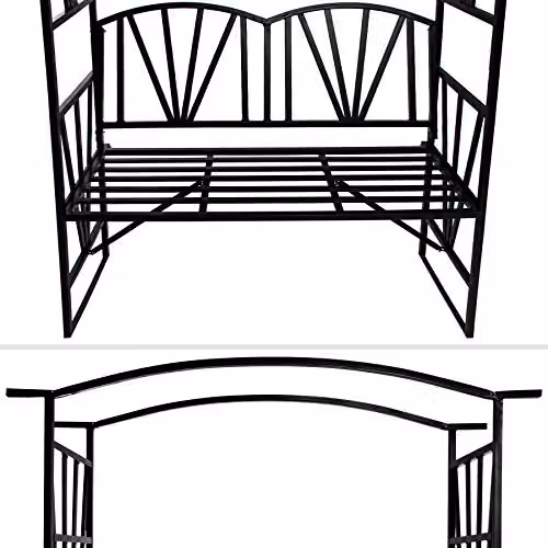 tectake Garden Arch with Bench, Black Metal Rose Trellis, H 210 x W 114 x D 42 cm – 3