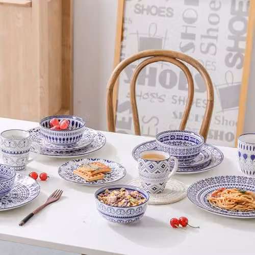 Simpa Blue Florentine Floral Porcelain 24-Piece Dinner Service Set – 2