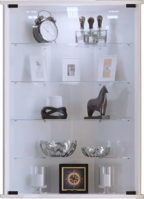 VCM Vecko White Wall Mounted Corner Display Cabinet with Glass Doors – 1