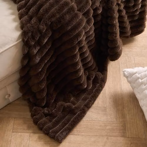 OHS Ribbed Faux Fur Fleece Throw Blanket, Brown, W/D/H: 125 x 150 cm – 4