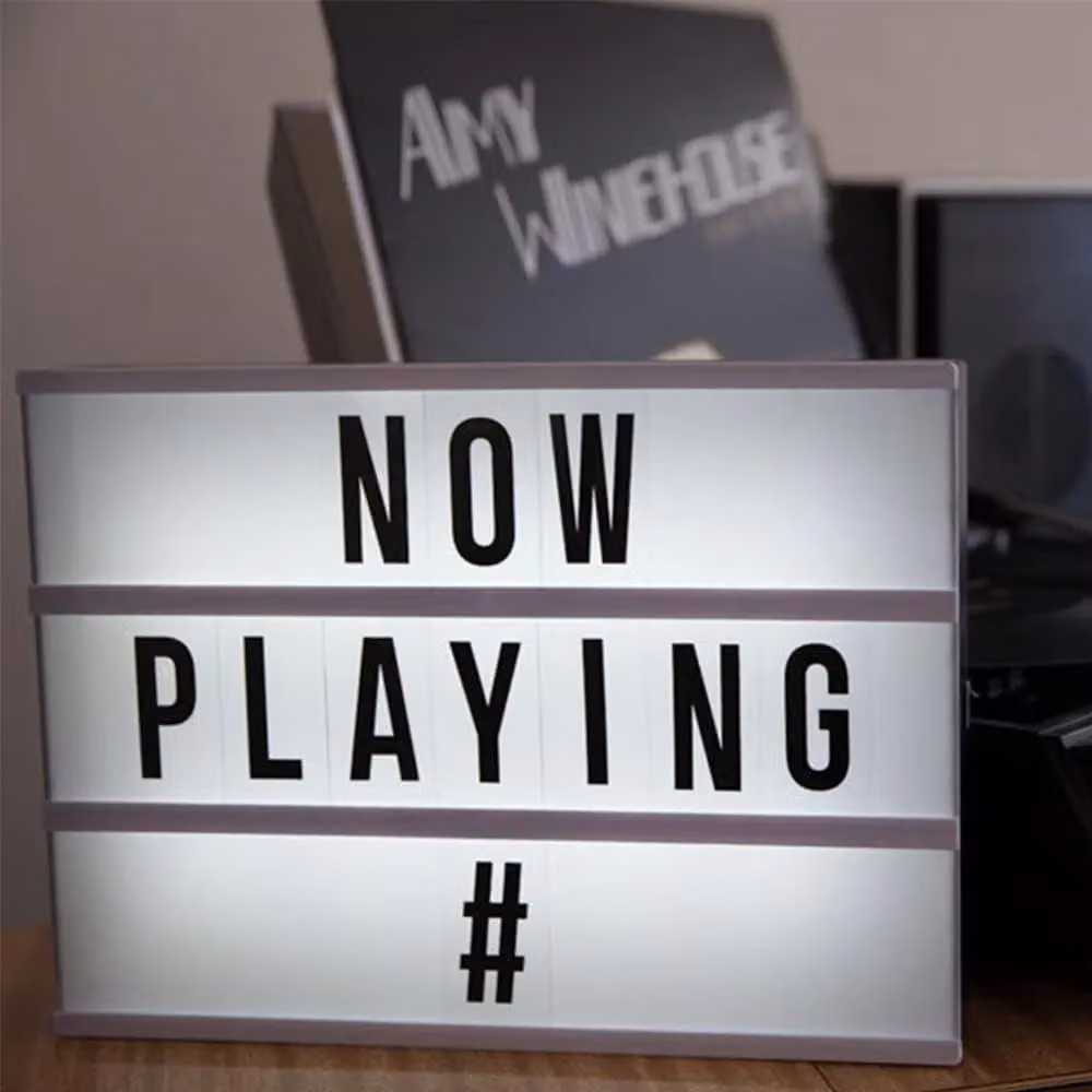 Almineez A4 Cinematic LED Lightbox in White with 85 Letters and Emoji Symbols – 7