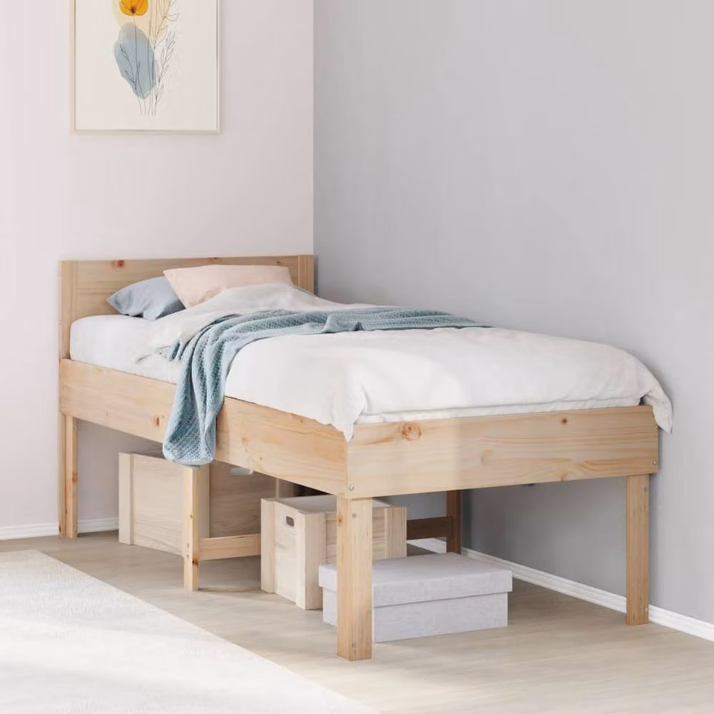 Berkfield Home Single Solid Wood Pine Decorative Bed Frame in Beige, W/D/H: 90 x 190 cm – 2