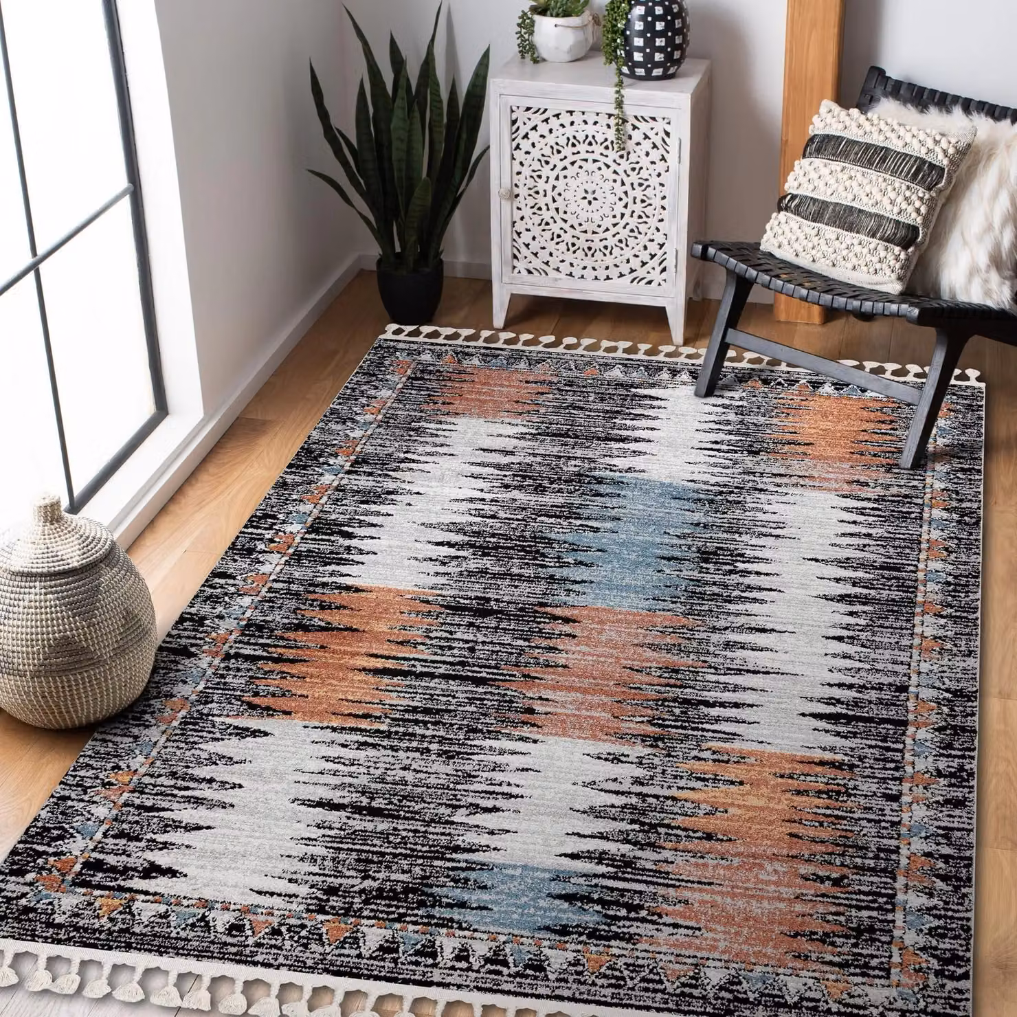 RugsX Belle Rectangular Rug in Black and Multicolour, W: 120 cm, L: 170 cm – 4