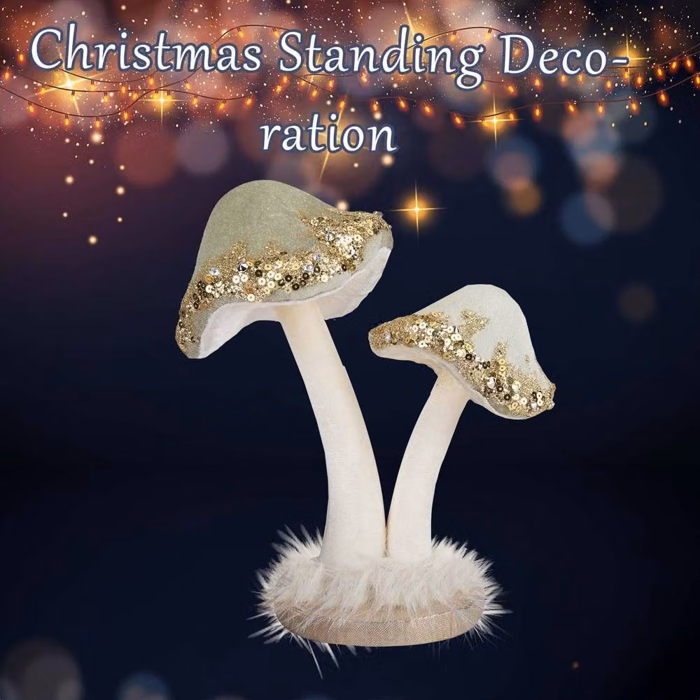 VFM e-Store Christmas Velvet Mushroom Tabletop Decoration, Green, W: 21 cm, D: 19 cm, H: 19 cm – 2