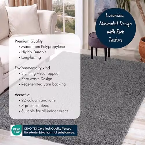 Serdim Rugs Plain Grey Modern Machine Woven Hallway Runner Rug, W: 60 cm, L: 220 cm – 4