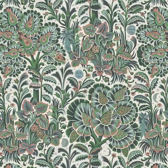 House of Hackney Moon Garden Magna Wallpaper in Tourmaline Multicolour with Art Nouveau Floral and Botanical Patterns