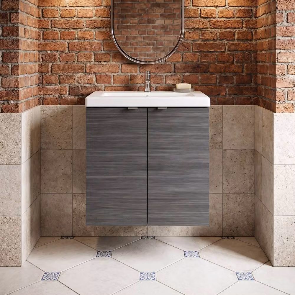 Balterley Alrewas 2 Door Wall Mounted Vanity Basin Unit in Anthracite Grey Woodgrain – 5