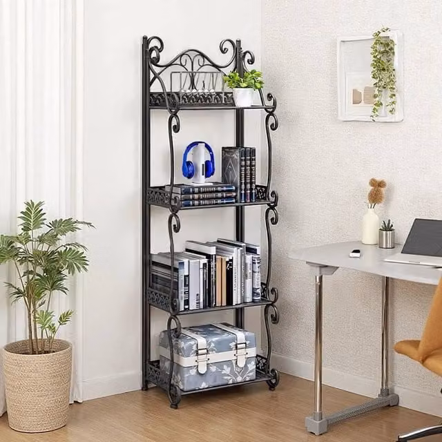 KORVIXA Black 4 Tier Folding Metal Shelving, W/D/H: 32 x 21 x 87 cm