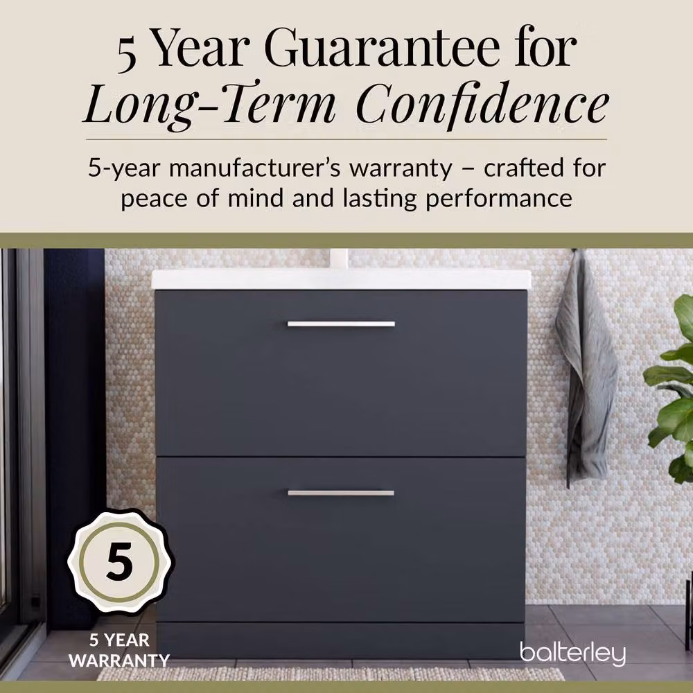 Balterley Modern 2 Drawer Floor Standing Bathroom Vanity Unit and Rectangular Mid-Edge Basin, Dark Grey, W: 80 cm, D: 39 cm, H: 85 cm – 6