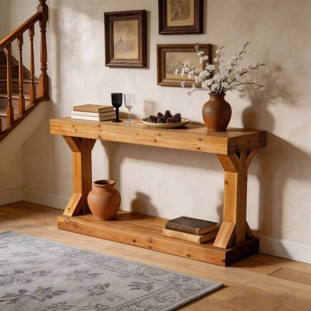 VOGREX Narrow Rustic Wood Console Table in Brown – 2