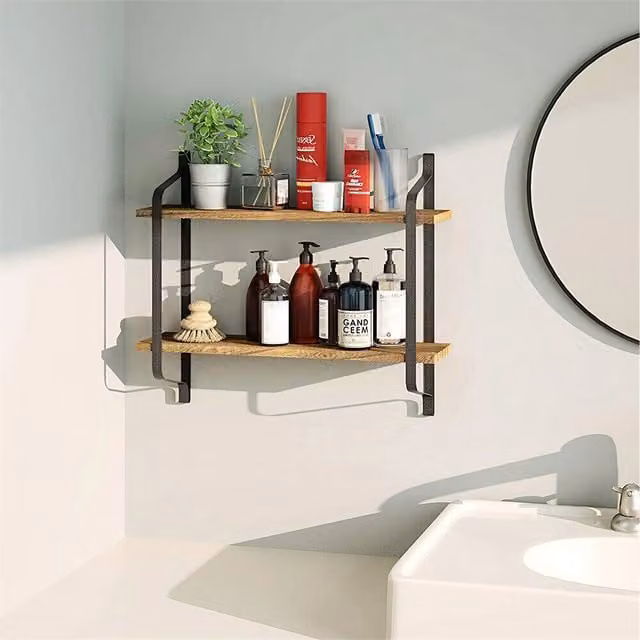 Lifeideas 2 Tier Wooden Floating Wall Shelves in Black and Brown