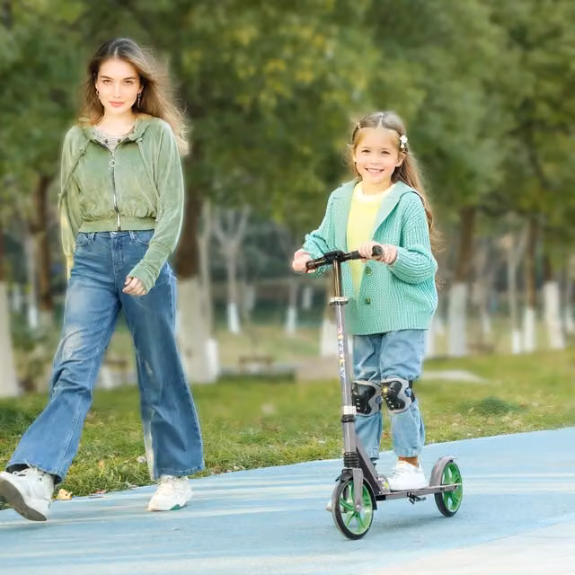 AIYAPLAY Foldable Height Adjustable Kids Scooter with Brake, Green