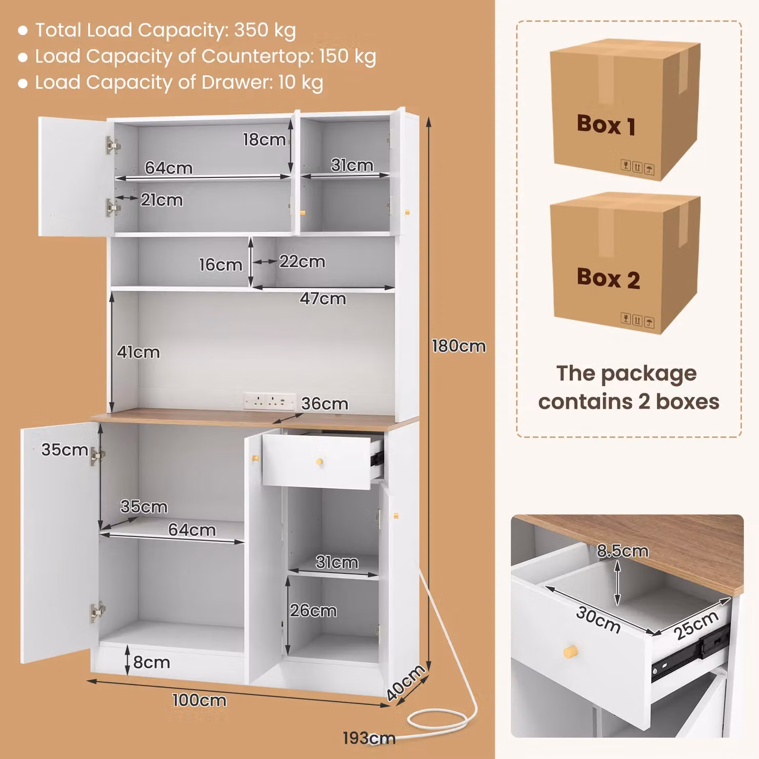 Gymax Tall Kitchen Pantry Buffet Cabinet with Outlets and Adjustable Shelves in White – 2