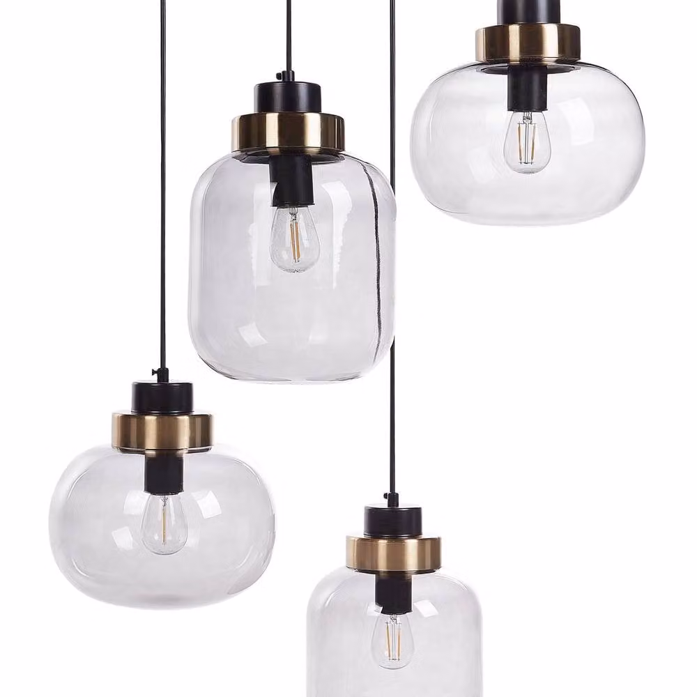 Wyld and Coco Four-Light Industrial Pendant Light with Grey Glass Shades and Black Metal Frame – 2